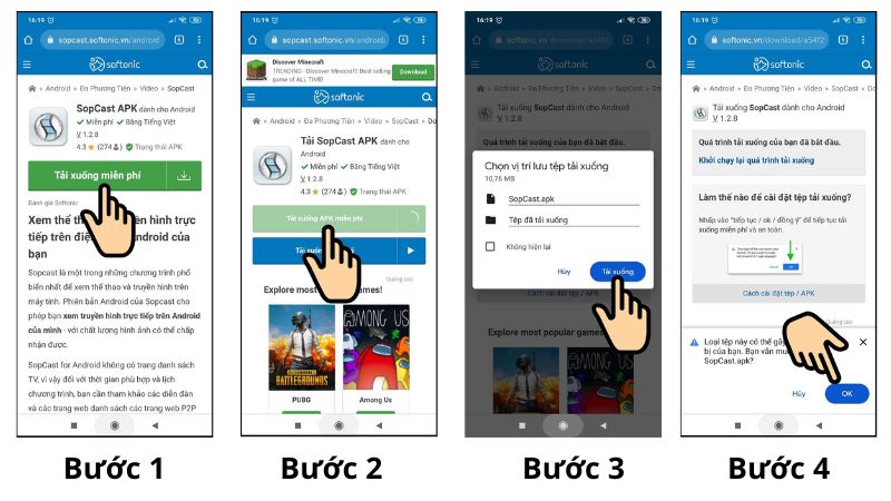 Hướng dẫn cài đặt Sopcast ở điện thoại Bước 1- Bước 4